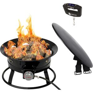 Flame King Smokeless Propane Fire Pit, 19-inch Portable Firebowl, 58K BTU with Propane Grip Scale, Self Igniter, Cover, & Carry Straps for RV, Camping, & Outdoor Living
