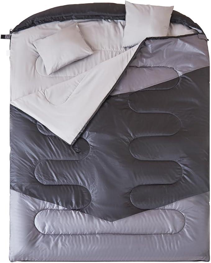 oaskys Double Sleeping Bag for Adults with 2 Pillows - Queen Size XL Waterproof Sleeping Bag for All Season Camping Hiking Backpacking 2 Person Sleeping Bags for Cold Weather & Warm 59"x 86.6"