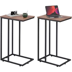 WLIVE C Shaped End Tables Set of 2, C Table Side Table for Couch, TV Trays Set of 2, Couch Side Tables that Slide Under, Small Side Table, C Table for Sofa, Living Room, Bedroom, Small Space, Brown
