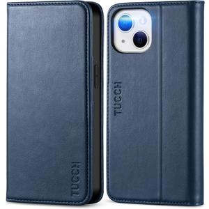 TUCCH Case for iPhone 13 Wallet Case, PU Leather Folio Case Wallet with [Kickstand] [Card Slot] Shockproof Flip Cover [Protective TPU Interior Case] Compatible with iPhone 13 6.1-inch 2021, Dark Blue