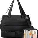 Gym Bag for Women Travel Bag Puffer Duffle Bags Large Carry On Weekender Bags Lightweight Overnight Bag for Women Nurse Bag with Shoes Compartment (Black)