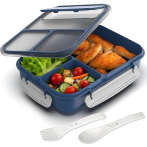 WHALEHOUSE Large Capacity Bento Box for Adult, 1700ML 3 Compartments Lunch Box with Utensil, Airtight Food Container with Lids for Meal Prep, Microwave/Dishwasher/Freezer Safe, On the Go (Dark Blue), Standard
