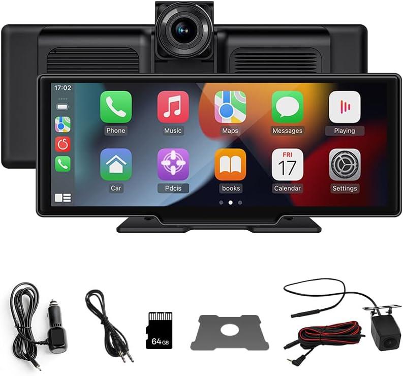 Carplay Screen for Car,10.26" IPS Screen With 4K Dash Cam, Wireless CarPlay & Android Auto, Voice Control, Bluetooth, Mirror Link, GPS Navigation