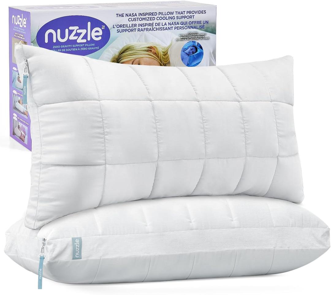 Nuzzle Pillows King Size Set of 2 Cooling Adjustable Pillows for Side Sleepers, Luxury Hotel Collection Bed Pillows  Best Adjust Height Soft Firm Pillows for Back, Stomach and Side Sleepers (White)