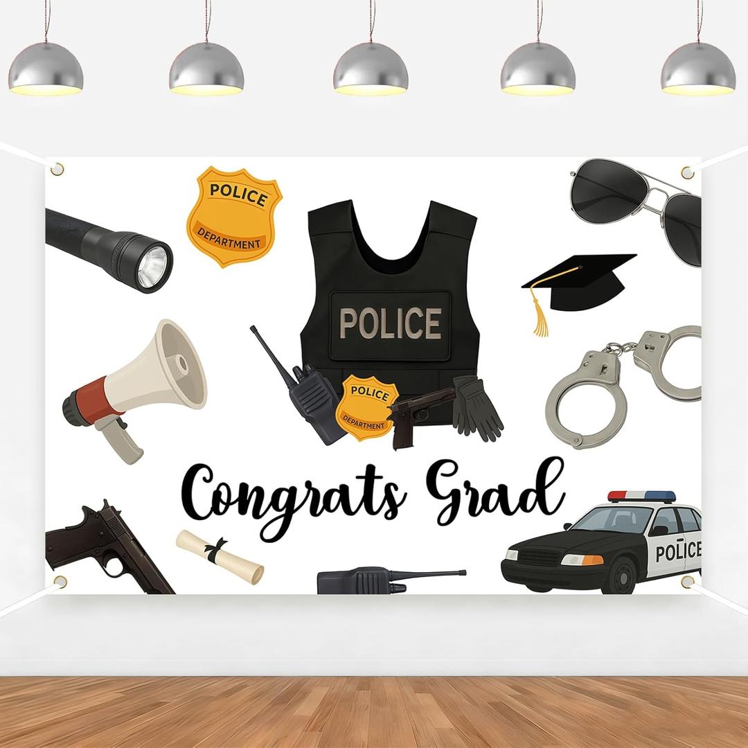 Police Graduation Party Decorations Congrats Grad Backdrop Police Academy Graduation Decorations for Class of 2026 Police Grad Graduations Congrats Officer Party Supplies Photo Props 5 * 3ft