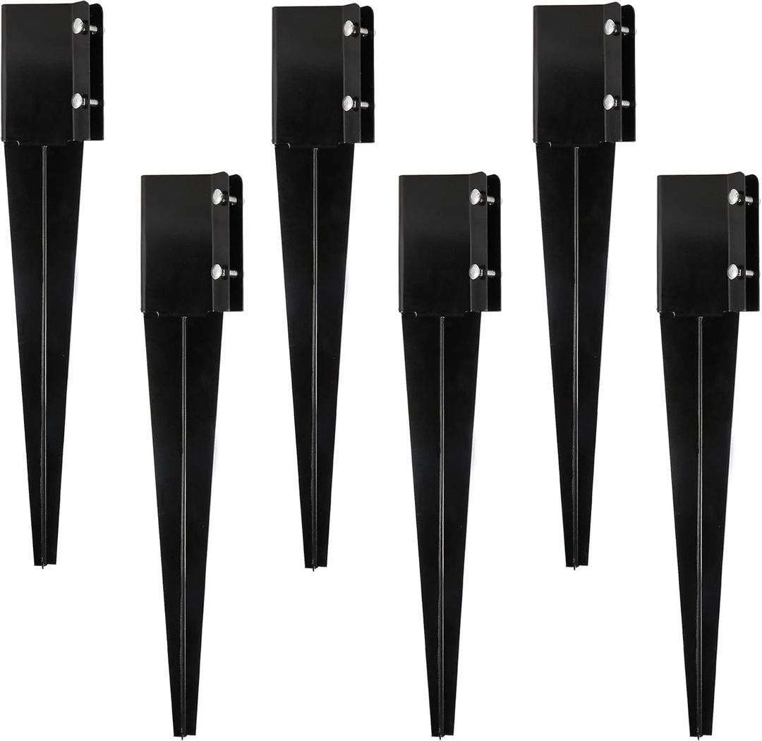 Sekcen 6 Pcs Fence Post Anchor Ground Spike 4x4 Metal Post Stake 24 Inch for Mailbox Deck Railing Black