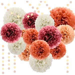 Feifeiya 13 Pcs Boho Blush Pink Tissue Paper Pom Poms Party Decorations for Birthday Party Baby Shower Wedding Engagement Bridal Shower Spring Dots Paper Garland String Hanging Assorted Size 8" to 12"