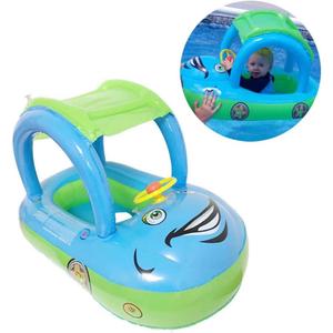 Baby Pool Float with Canopy Summer Steering Wheel Sunshade Swim Ring Car Inflatable Toys Infants Float Seat Boat for Kids Toddlers (light blue)