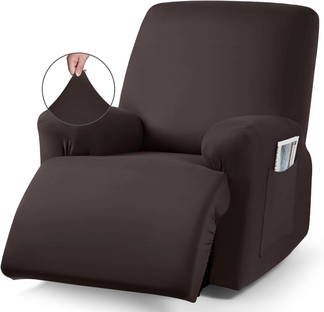 TAOCOCO Recliner Chair Covers Stretch Polyester Fabric 3-Piece for Large Recliners, Soft, Breathable and Skin-Friendly Furniture Protector - Fits Most Recliner Sizes (Coffee)