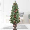 4ft Porch Christmas Tree,Mixed Pine Artificial Entryway Christmas Tree with Berry Clusters  Front Porch Christmas Decorations
