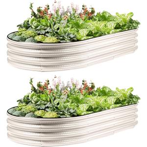 2 Pack Raised Garden Bed Kits, 4x2x1FT White Oval Galvanized Outdoor Planter Beds, Easy Assembly Metal Raised Bed for Vegetables, Flowers & Herbs