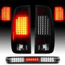 LED Tail Lights Assembly + 3rd Third Brake Cargo Lamp Fit for 97-03 Ford F-150, for 2004 F-150 Heritage Pickup, Rear Taillight and High Mount Stop Light, Chrome Housing Smoked Lens, 3 Pcs