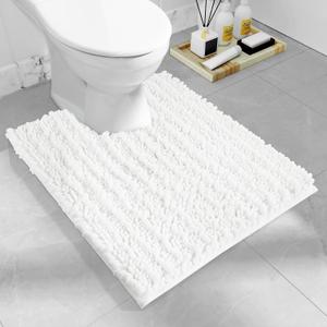 Yimobra Toilet Rugs U Shaped 24x20, Soft Comfortable Absorbent Chenille Toilet Mat for Bathroom Floor, Non-Slip Contour Bathroom Rugs for Toilet, Dry Quickly Machine Washable, White
