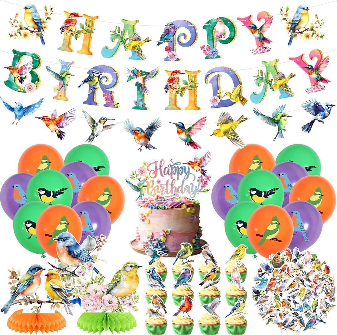 Bird Party Decorations, Includes Happy Birthday Banner, Cake Toppers, Bird Stickers, Balloons, Honeycomb Centerpieces, for Bird Theme Baby Shower Summer Tea Party Supplies