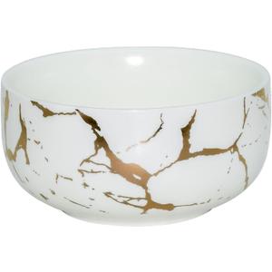 LUCCK Ceramic Cereal Bowl Marble Soup Bowl 17 OZ Ceramic Rice Bowl Luxury Gold Inlay Dessert Bowl Microwave and Dishwasher Safe for Oatmeal Snack (White)