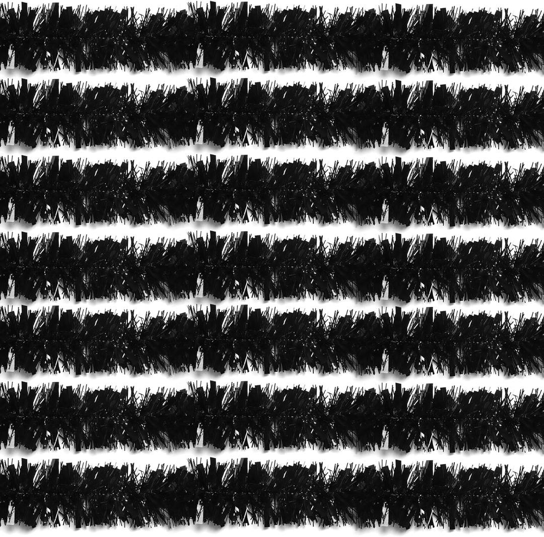 100 FT Black Tinsel Garland Christmas Halloween Garland Decorations Metallic Tinsel Twist for Christmas Tree New Year Holiday Birthday Party Decorations (3.54" x 100', Black)