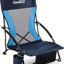 Lamberia Folding Beach Chair for Adults, Portable Low Beach Chairs with 300lbs Capacity, Lightweight Fodable Camping Chair for Travel, Picnic, Concert & Outdoor Activities, Navy Blue