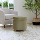 HomePop Home Decor | Upholstered Round Storage Ottoman | Ottoman with Storage for Living Room & Bedroom, Light Sage Green Velvet Large, 19"D x 19"W x 18"H