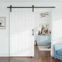 SmartStandard 40 x 84 inch White Sliding MDF Barn Door with 7FT Black Sliding Door Hardware Kit & Handle, Pre-Drilled Ready to Assemble, Waterproof PVC Coating, H-Frame