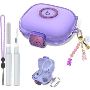 Clear Cover for Powerbeats Pro 2 Case with Secure Lock & Phone Stand, Soft TPU Protective Cover Compatible with Beats Powerbeats Pro 2 Earbuds Accessories with Fashion Keychain for Women, Clear Purple