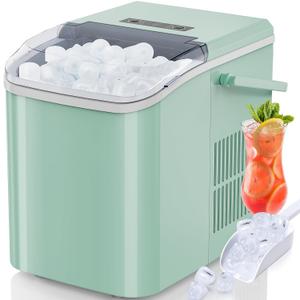 DUMOS Ice Maker Countertop Ice Machine Compact Size with Handle, 26lbs in 24Hrs, 9 Bullet Ice Cubes in 6 Mins, Self-Cleaning Function, Portable for Home, Kitchen, RV, Camping, Quiet Operation,Green