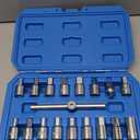 JEUCLEL 18PCS 3/8" Drive Oil Drain Sump Plug Key Set, Drain Plug Socket Set, Gearbox Hex Square Triangle Torx Spline Socket Set with Sliding Bar for Oil Sump, Differential, Gearboxe, Engine Oil Sump