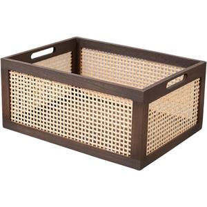 Natural Bamboo Wooden Storage Box, Antique Box Basket, Rustic Farmhouse Look Frame for Kitchen Pantry, Cabinets or Counters - Multipurpose Home Collection (Large)