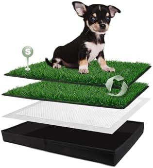 HQ4US 4LEGS Dog Grass Pad with Foldable Dog Litter Box, Small Liner Base (23”×15”) for Balcony, 2 Artficial Grass Pee Pads for Dogs, Pee Pad Holder, Potty Training