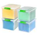 IRIS USA File Box File Organizer Plastic File Box for Letter/Legal File, BPA-Free Plastic Storage Bin Tote Organizer w/ Secure Latching Lid and Easy-Slide Pad, Clear 35 Qt. 4Pack