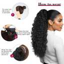 Long Corn Wave Ponytail Extension Magic Paste Heat Resistant Wavy Synthetic Wrap Around Ponytail Black Hairpiece for Women (22 Inch, 22 Inch-Black)