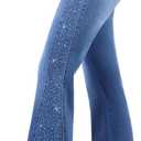 GRAPENT Womens Rhinestone Flare Jeans High Waisted Wide Leg Denim Pants, Darkness Blue, Large