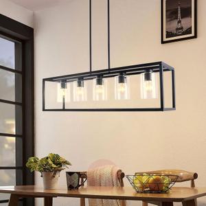 Kalium Chandeliers for Dining Room, 5 Light Dining Room Light Fixture Modern Metal Industrial Kitchen Lighting Fixtures Easy Installation Pendant Lights for Bar Restaurant, Coffee Shop-E26 Base,Black