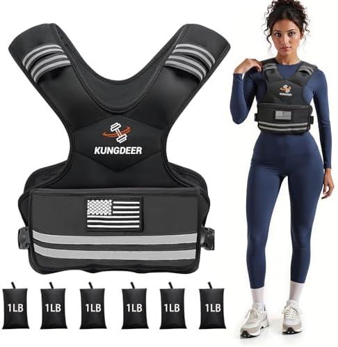 Kungdeer Strength Training Weighted Vest - 4-10LB with Removable Weights, Adjustable Body Weight Vest for Men & Women, Workout & Weight Training Vest with Reflective Stripe