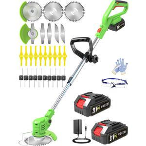 Electric Weed Wacker Cordless, 21V Battery Powered Weed Eater with 2X 2.0Ah Battery Operated and Charger, Lightweight 3 in 1 Weed Trimmer Lawn Edger Brush Cutter, Stringless Weedwacker for Garden Yard