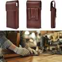 LEATHER VILLAGE Carbon Genuine Leather Phone Holster with Belt Clip - Compatible with iPhone 16 Pro Max 15 Pro Max 14 Pro Max 13 Pro Max 12 Pro Max 16 Plus 15 Plus 14 Plus Galaxy s23/24Plus- Brown- L