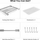 TQVAI Over Sink Dish Drainer Drying Rack, Stainless Steel Foldable Wall Mounted Dish Racks with Drainboard Hanging Rod and Sponge Holder, Silver