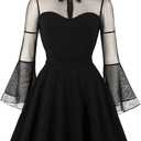 Women's Vintage Polka Dot 1950s Audrey Retro Rockabilly Prom Dress 50's 60's A-Line Cocktail Party Swing Dress (Black, S)