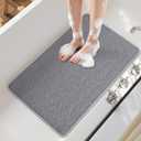Non Slip Shower Mat Bathtub Mat 16x24 Inch, Quick Dry Bath Mat with Drain, Soft PVC Imitation Loofah Foot Scrubber Bath Mats for Bathroom Tub Shower Floor, Hangable & Hook Included, Gray