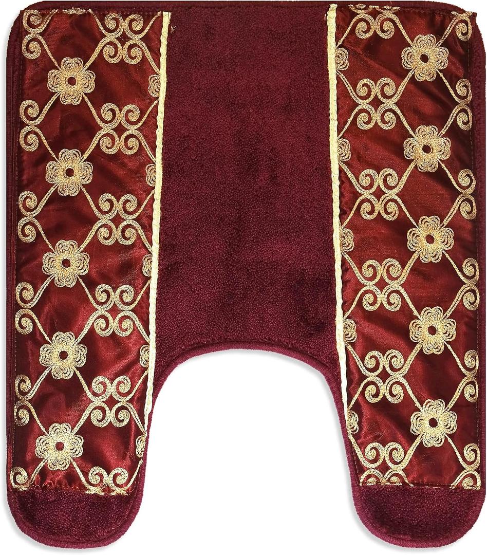 Popular Bath Contour Bath Rug, Vlegant Rosa Collection, 23" x 10.5", Burgundy/Gold