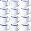 Yinder Mini Enamel Camping Coffee Mugs Metal Small Classic Portable White Campfire Mugs Bulk Vintage Cups with Handle for Coffee Tea Picnic Travel Indoor Outdoor Activities(12 oz, 12 Pcs)