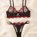SweatyRocks Women's Valentines Lace Floral Lingerie Sets Sexy Mesh Bra and Panty Babydoll Outfits (Black, S)