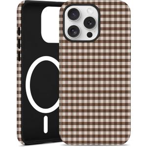 Compatible with MagSafe Plaid Phone Case for iPhone 11 Pro Max, Cute Magnetic Aesthetic Gingham Soft TPU and Hard PC Shockproof Protective Phone Cover for Women Girls-Brown