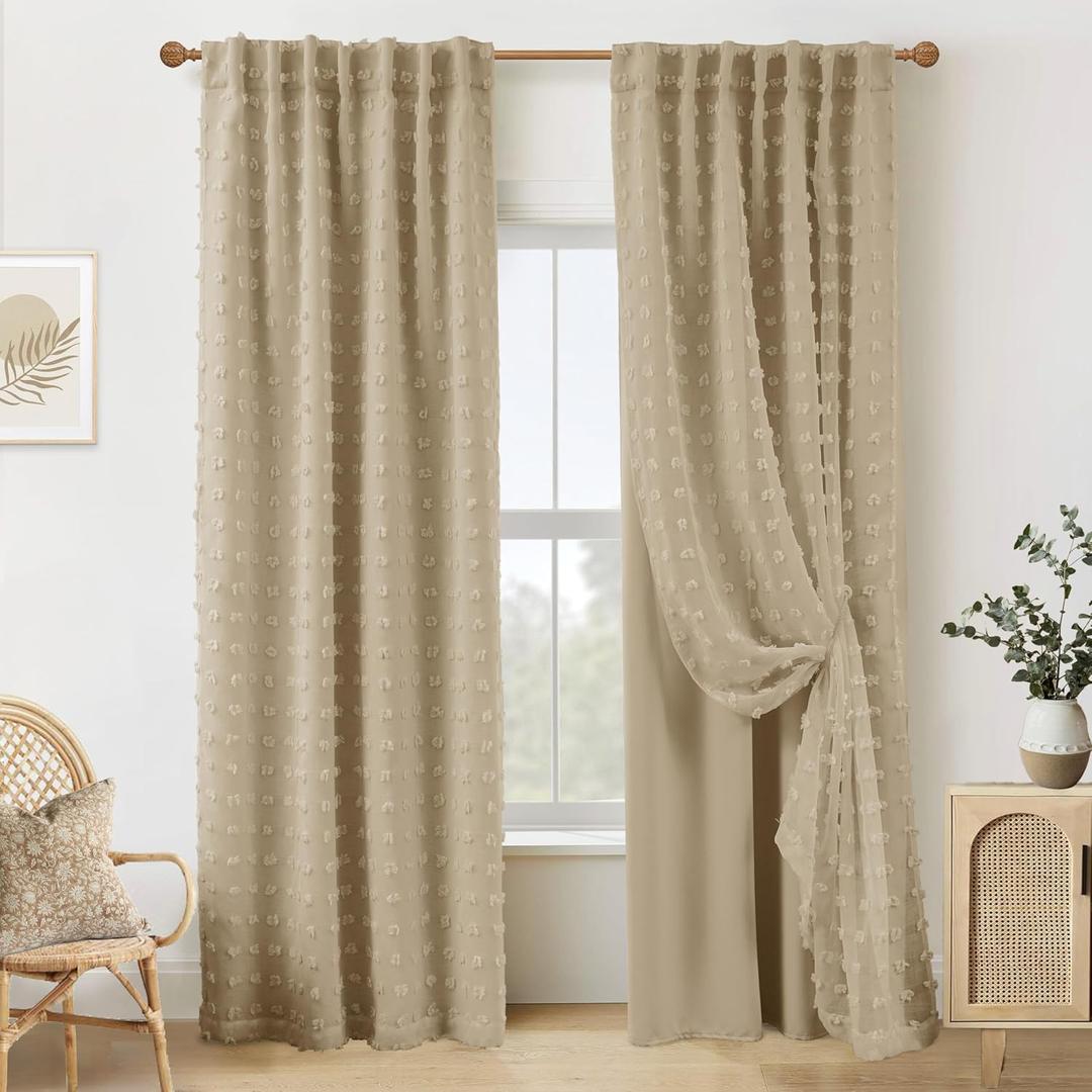 Lino Rosa Taupe Blackout Curtains Drapes 84 Inch Length 2 Panels Set for Living Room,Neutral Khaki Light Brown Boho Pattern Farmhouse Lightweight Curtains for Bedroom Nursery Boy 84 Inches Long, 50"W x 84"L