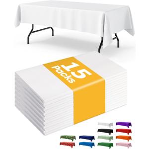 White Plastic Table Cloth Rectangle Table 15 Pack, 54''108'' Tablecloth for 6ft Tables, Table Cloth for Disposable Use, Table Cover for Holiday Party, Gathering