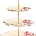 fanquare 3-Tier Floral Royal Cupcake Stand, Vintage Fruit Plate with Gold Trim, Dessert Stand for Birthday, Wedding, Tea Party