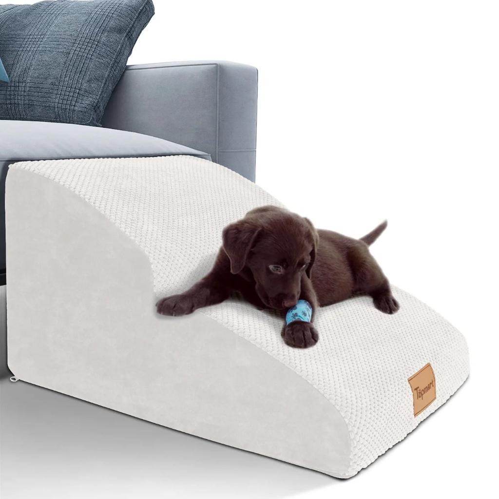 Topmart High Density Extended Foam Dog Ramp&Steps 2 Tiers,11.8" High,NonSlip Dog Stairs,Soft Foam Pet Ladder with Waterproof Cover,Best for Injured,Older Cats,Pets with Joint Pain