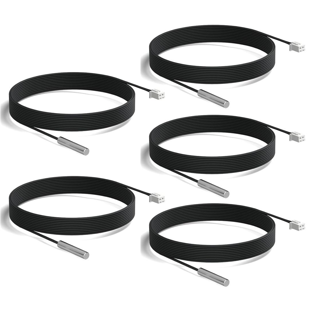 DROK 5Pcs 10k B3950 Temperature Probe, -25 to 125 Degree Celsius Temp Sensor, 3 Meters 9.8 Feet Sensitive Stainless Steel NTC Temperature Sensor Probe
