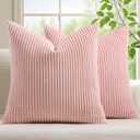 Mecatny Corduroy Summer Decorative Throw Pillow Covers 22x22 Set of 2 for Sofa Living Room, Soft Neutral Boho Couch Pillow Covers for Home Decor, Pink
