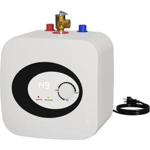 2.5 Gallon Mini Tank Electric Water Heater, 1500W 110V/120V, Under Sink Water Heater with Digital Display & Pressure Relief Valve, Instant Hot water heater for Kitchen Bathroom RV Camper