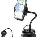 4-Port USB Car Charger with Cup Holder Phone Mount, Rapid Multi Port Charger, Adjustable Gooseneck Rotatable Holder for Smartphones